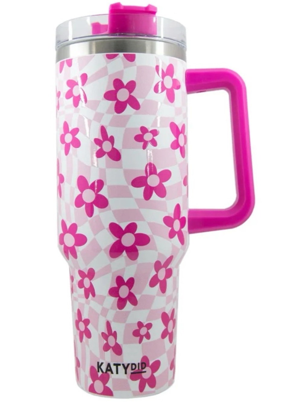 Katydid Cup Pink Flowers and Checkered